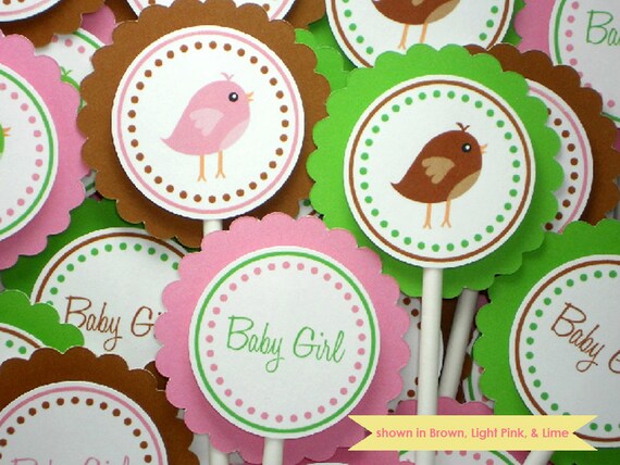 Baby Shower Cupcake Toppers - Personalized Bird Baby Shower Decorations - Colors Customizable Il_570xn