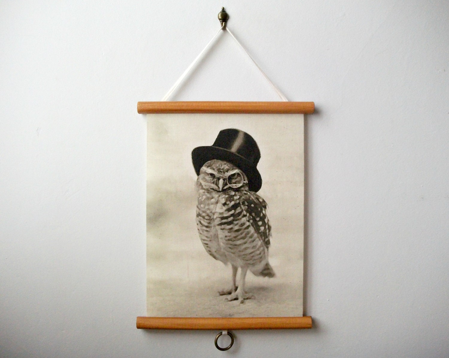 Mini Printed Fabric Vintage Style School Chart with Wood Trim - Top Hat Owl (9" x 12")