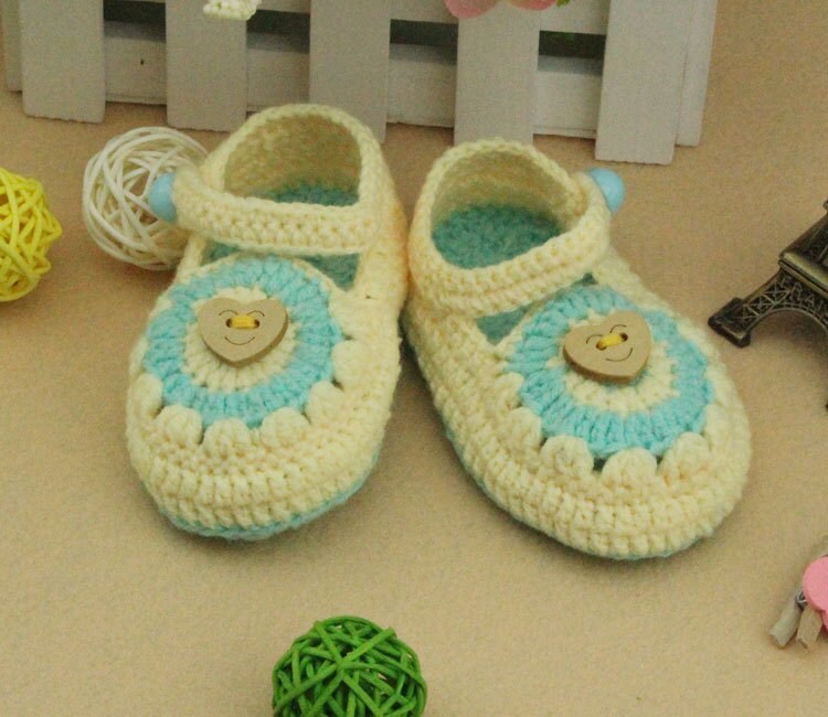 yellow Crochet Baby Booties handmade baby shoes lovely baby girl booties blue Crochet flowers