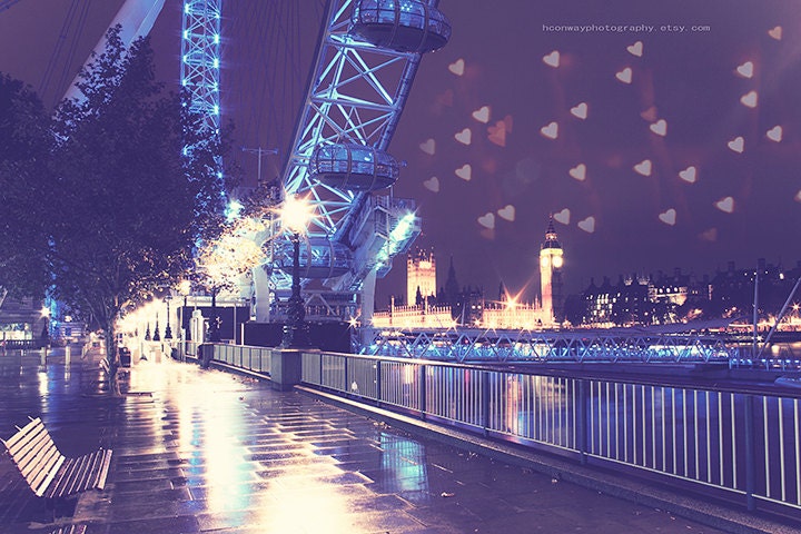 London Valentines Day Photograph The London Eye Big Ben London Landmark Purple Love Heart Bokeh Ferris Wheel Photography Home Wall Decor