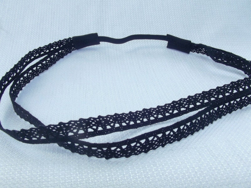 Black Lace Headband, Stretchy Headband, Double Strand Headband