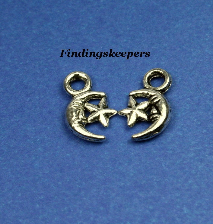 10 - 12 x 7 mm Antique Silver Moon and Star Charms ts099