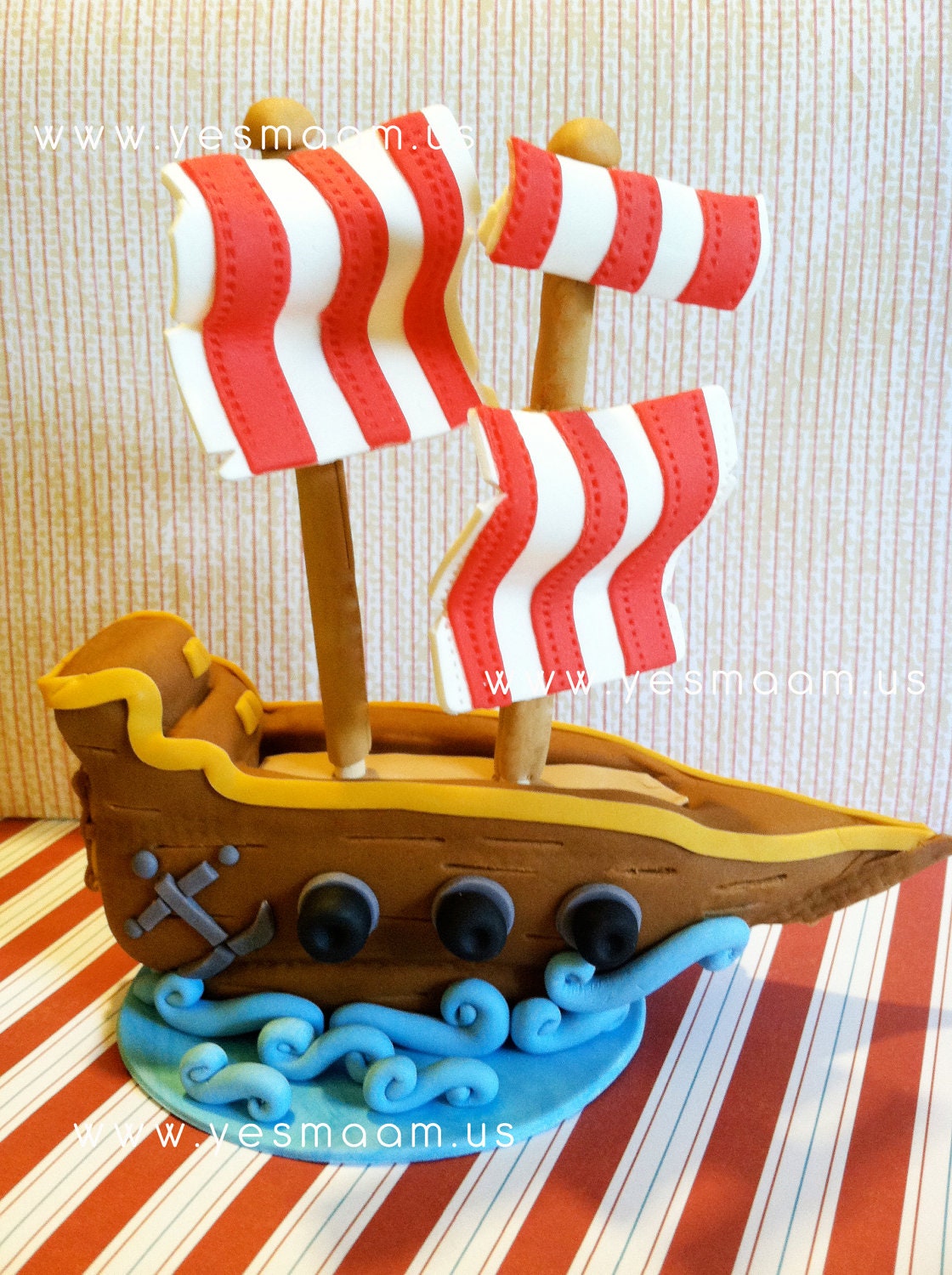 3D Pirate Ship Fondant & Gumpaste Cake Topper