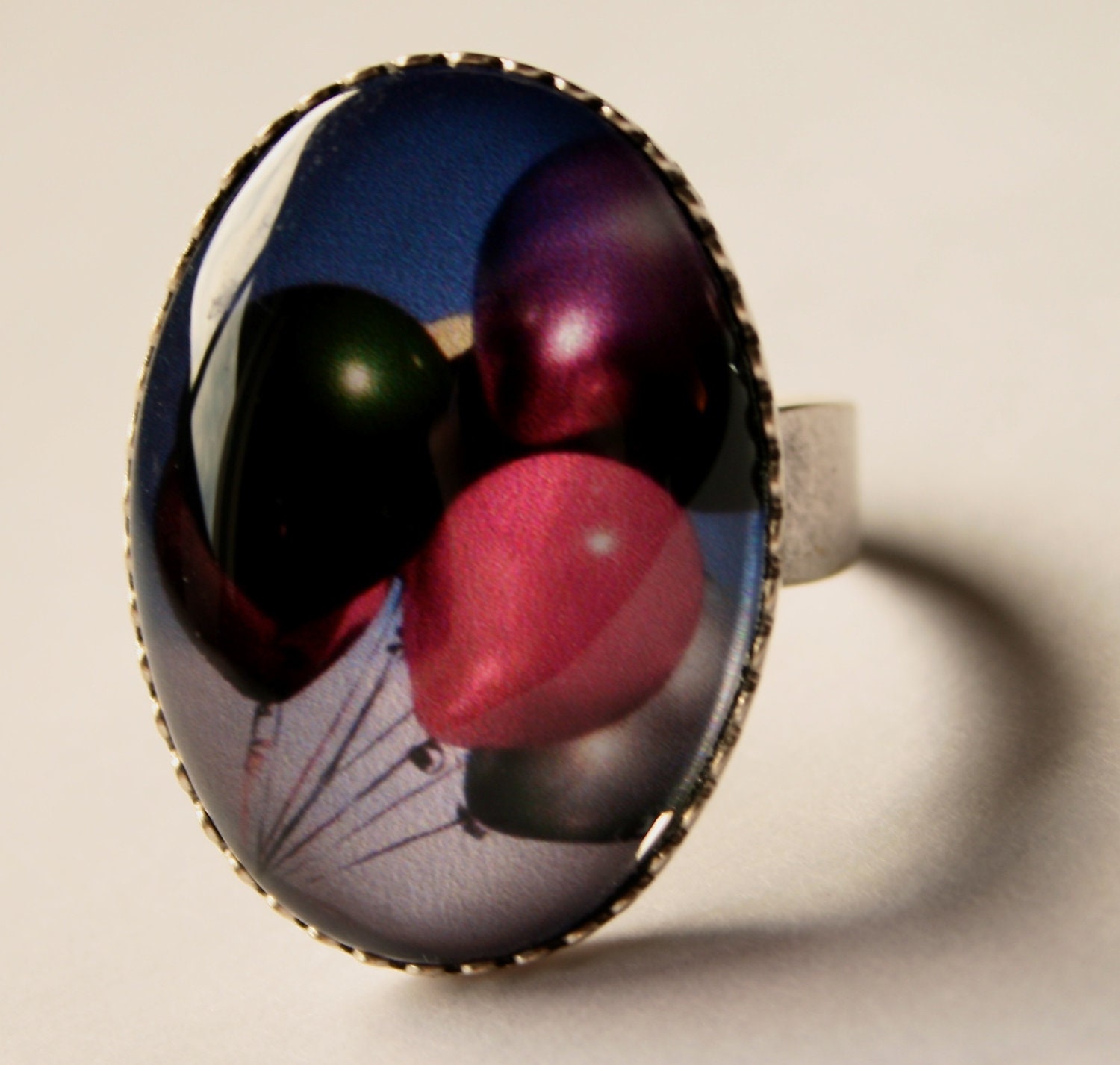 Balloons in the Sky Glass Ring - Choose Brushed Silver or Brass