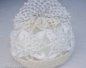Women Ladies Flower Girls Irisch Lace crochet small Roll Purse Vintage Romantic Victorian Wedding Bridal Milk White Jewelry Gift Bag Mom