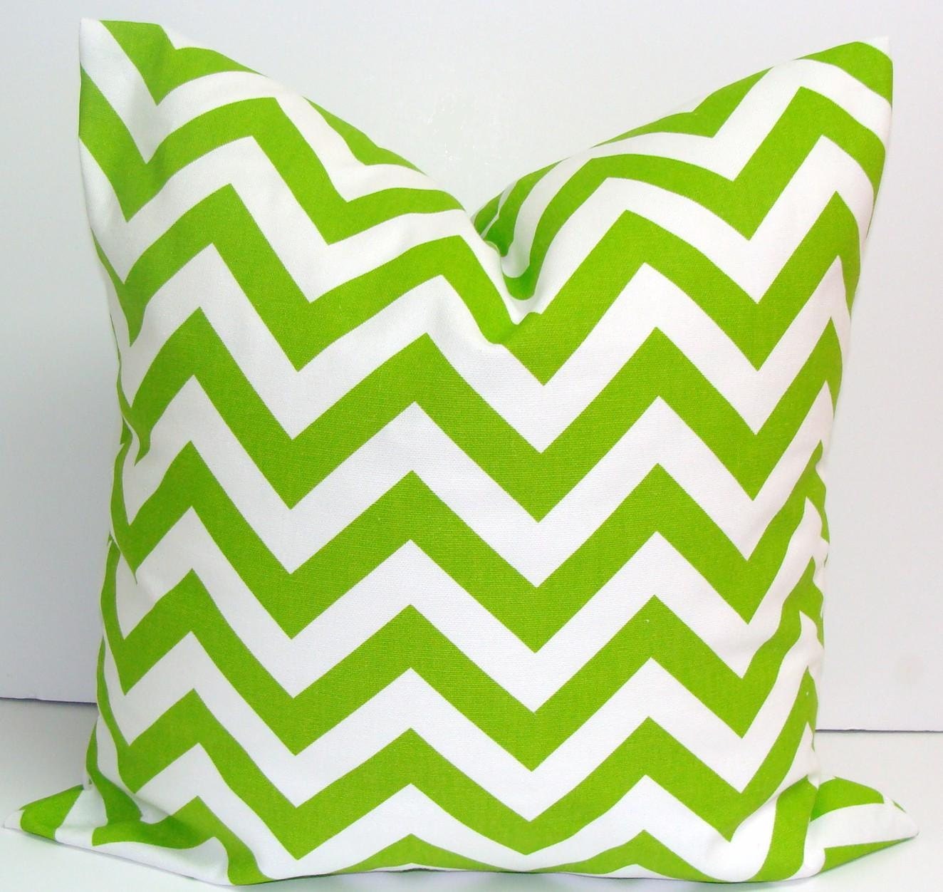 Lime Green Chevron Pillow.20x20 inch.Decorator Pillow Cover.Printed Fabric Front and Back.Chartreuse.Bright Green ZigZag.Chevron