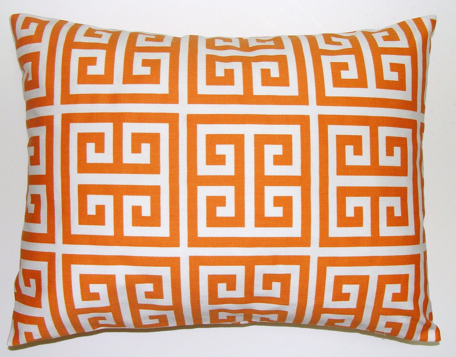 Orange Pillow.Greek Key.12x16 or 12x18 inch Decorator Lumbar Pillow Cover.Printed Fabric Front and Back