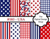 USA - Red White And Blue Digital Scrapbook Paper For Personal & Commercial Use (Buy 2 get 1 free) 183 - USA