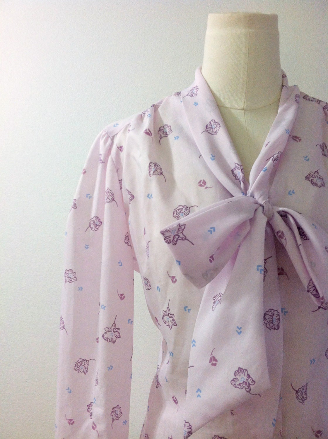 Vintage Lilac Pastel Pussy Bow Blouse 1970's