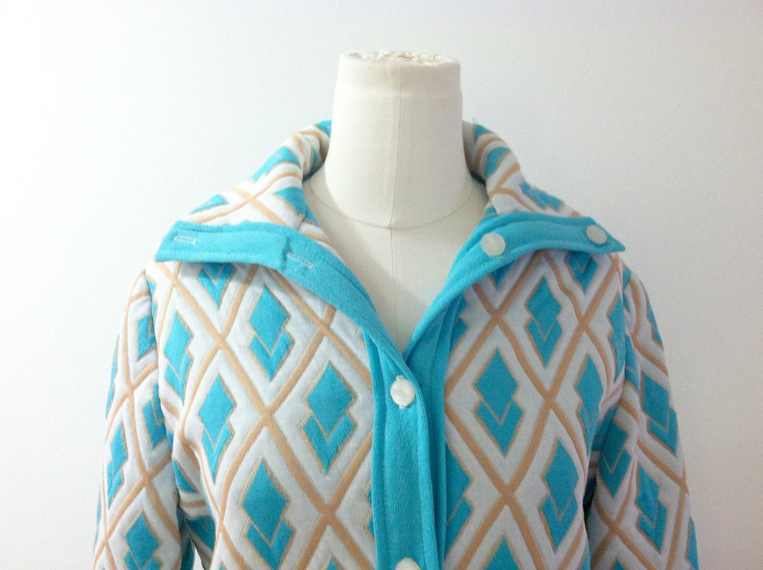 Vintage Turquoise Blue Diamond Quilted Coat 1960's New with Tags