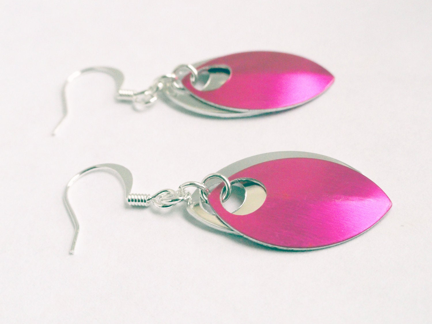 Chainmaille earrings - aluminum earrings - hot pink earrings - scale earrings - pink drop earrings - magenta earrings - fuchsia earrings