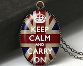 Keep Calm and Carry On Pendant Necklace, Keep Calm Jewelry, British Flag Necklace, Keep Calm Necklace, British Jewelry, Bridesmaid Gift N372