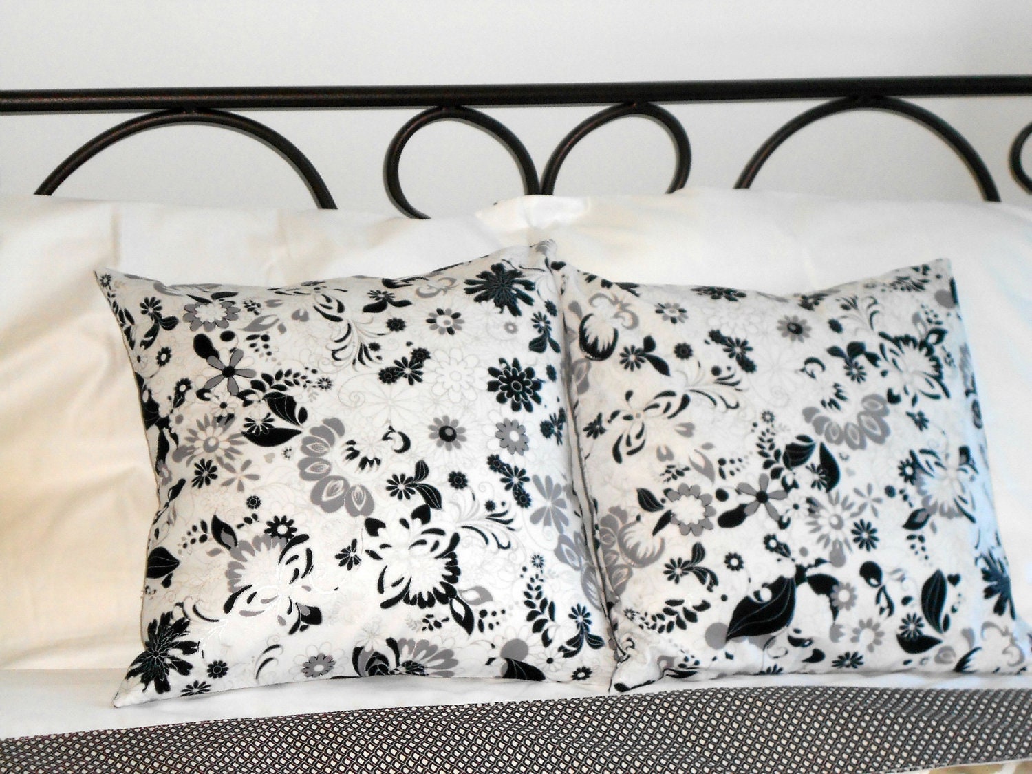 Black and White Floral Pillow Covers 16 X 16 inch