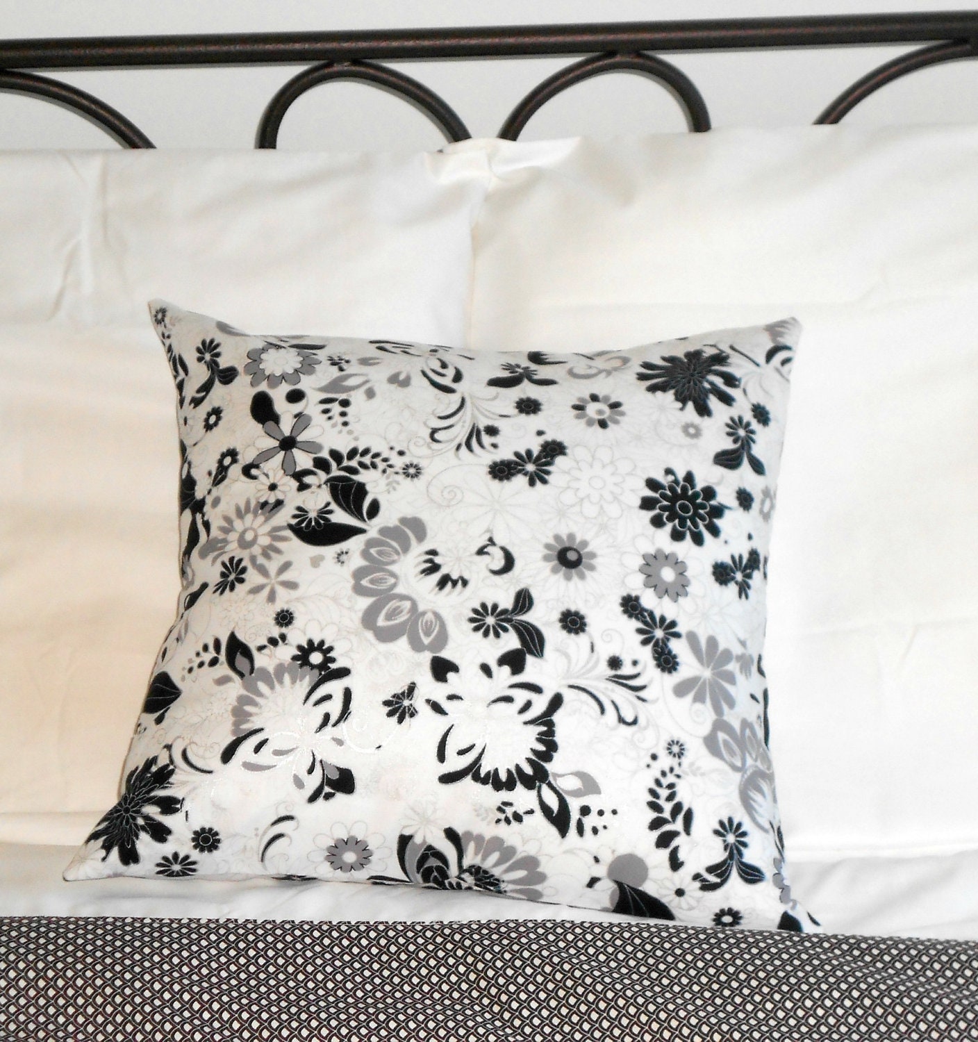 Floral Pillow Cover black and white modern home decor 16 inch