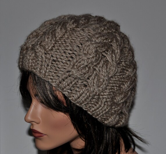 Cable Knit Hat, Gray brown, Women's Hat, Handmade,  HTNO.7