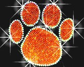 Orange Rhinestone Paw Transfer - Paw Print Transfer - Rhinestone Sports Design - School Mascot Rhinestones