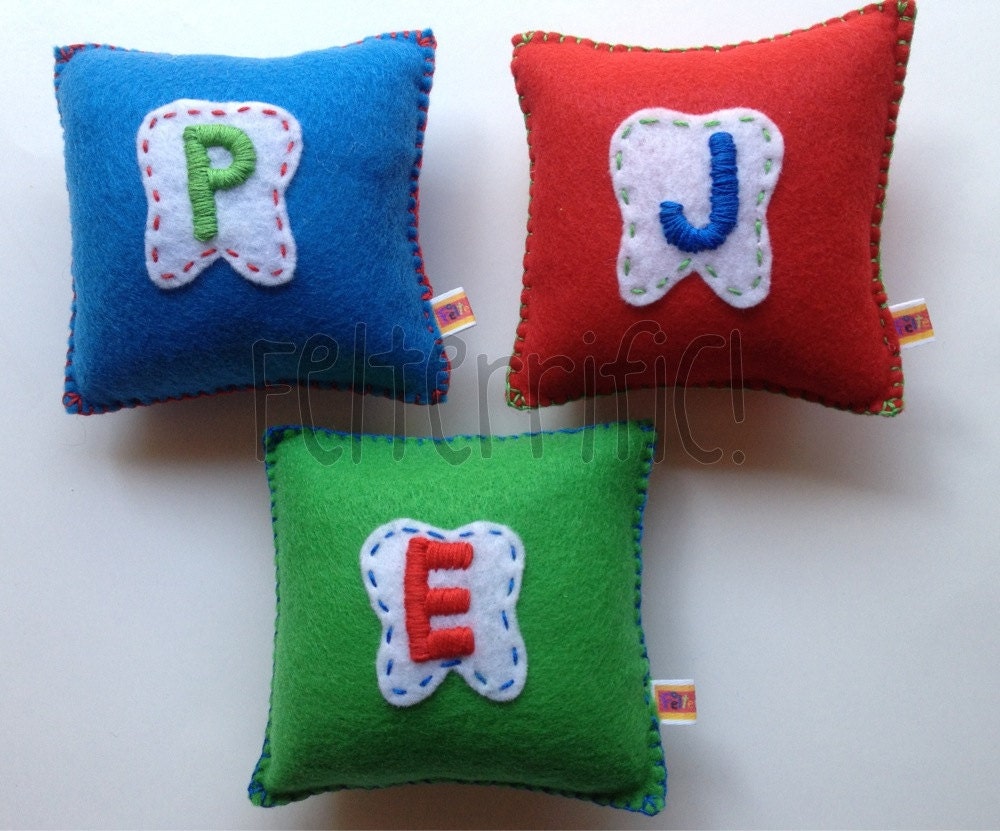 Handmade Monogrammed Initial Felt Tooth Fairy Pillow Boy or Girl