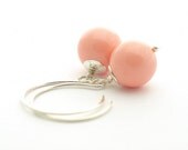 Pastel Peach Earrings, Summer color, Swarovski Pink Coral, Pearl Earrings, sterling silver 925 - cardioceras
