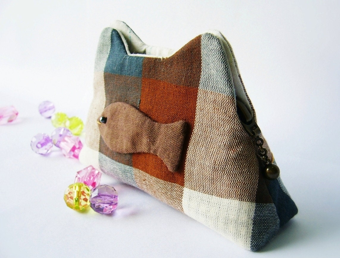 Cat purse / Cat zipper purse / Cat coin purse / Hand embroidery / Gift bag / Small bag zippered