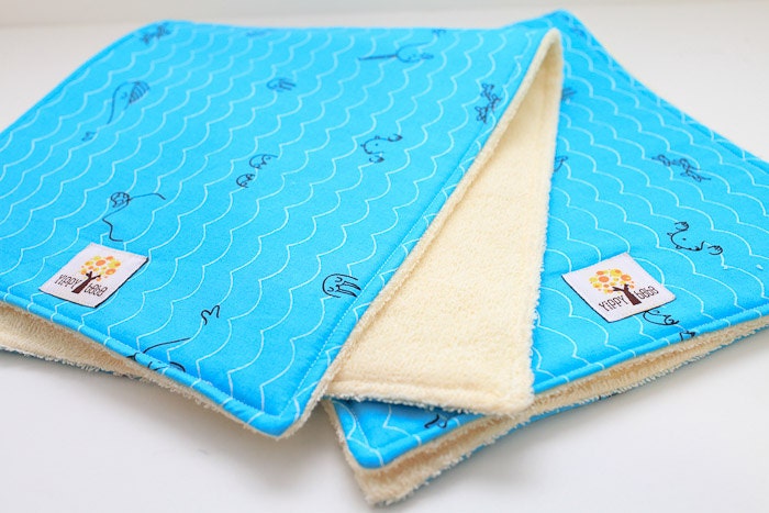 Baby Boy Burp Cloth Set of 2 Cute Blue Sea Creatures