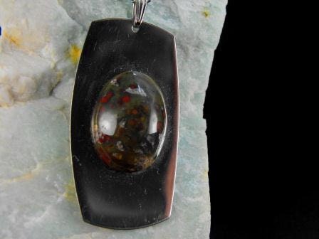 Vintage Necklace Die Cut Steel Glass Cabachon 'Dog Tag' Style 12.00 obo