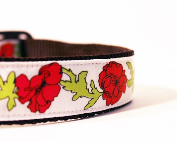LAST ONE- Flower Dog Collar- Red Orange Poppies 1" Floral and Feminine