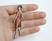 Wooden Vintage Fashion Lady Brooch