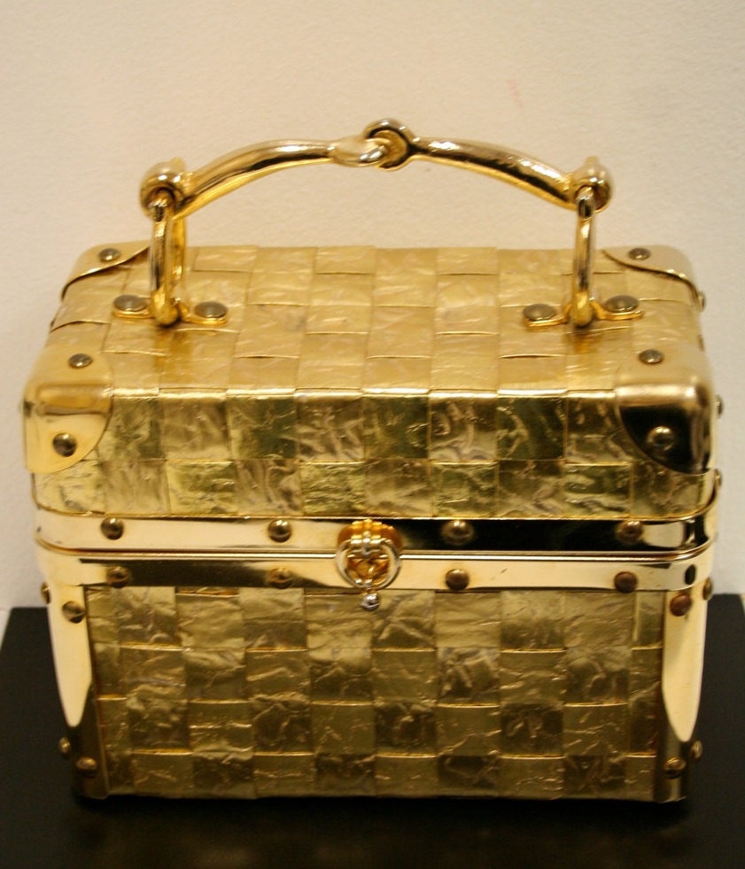 Vintage Delill Goldtone Hat Box Purse