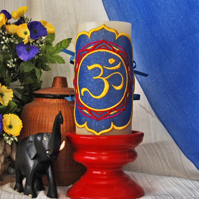 Ohm, Om, Aum Embroidered Candle Wrap