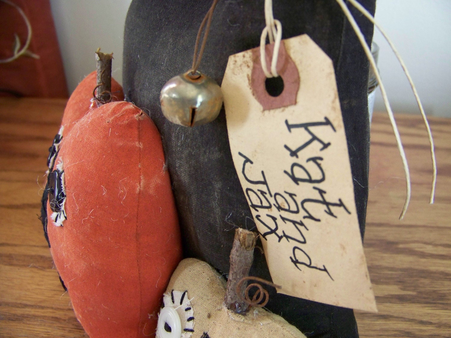 Primitive Cat and Jacks Fabric Shelf Sitter/Doll for Fall and Halloween