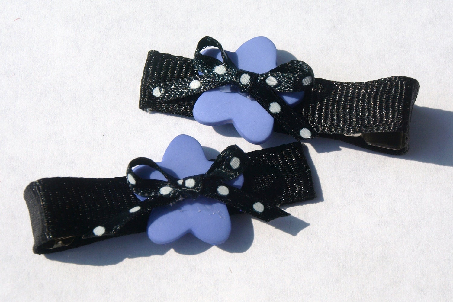 black and purple clippies- polkadot hair clip- girls accessories