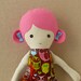 Pink Haired Fabric Doll Rag Doll in Owl Print Dress