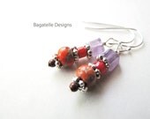 Petite bohemian chic earrings. Autumn spices. Tangerine tango & amethyst. Fall fashion jewelry. Made in Colorado.