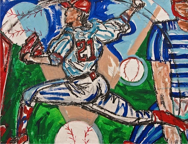 Centerfield (Pitchers & Catchers)- original mixed media 30x40 painting