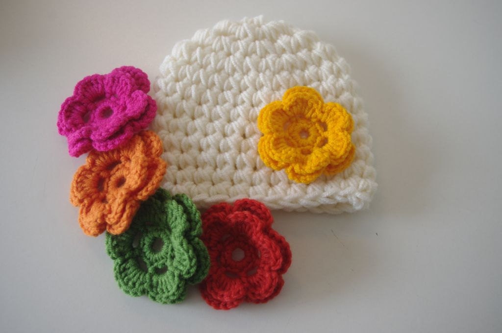 4 Different Flower Options Girl/Baby cream   Hat - Made to Order - Also in Toddler, Girl Sizes