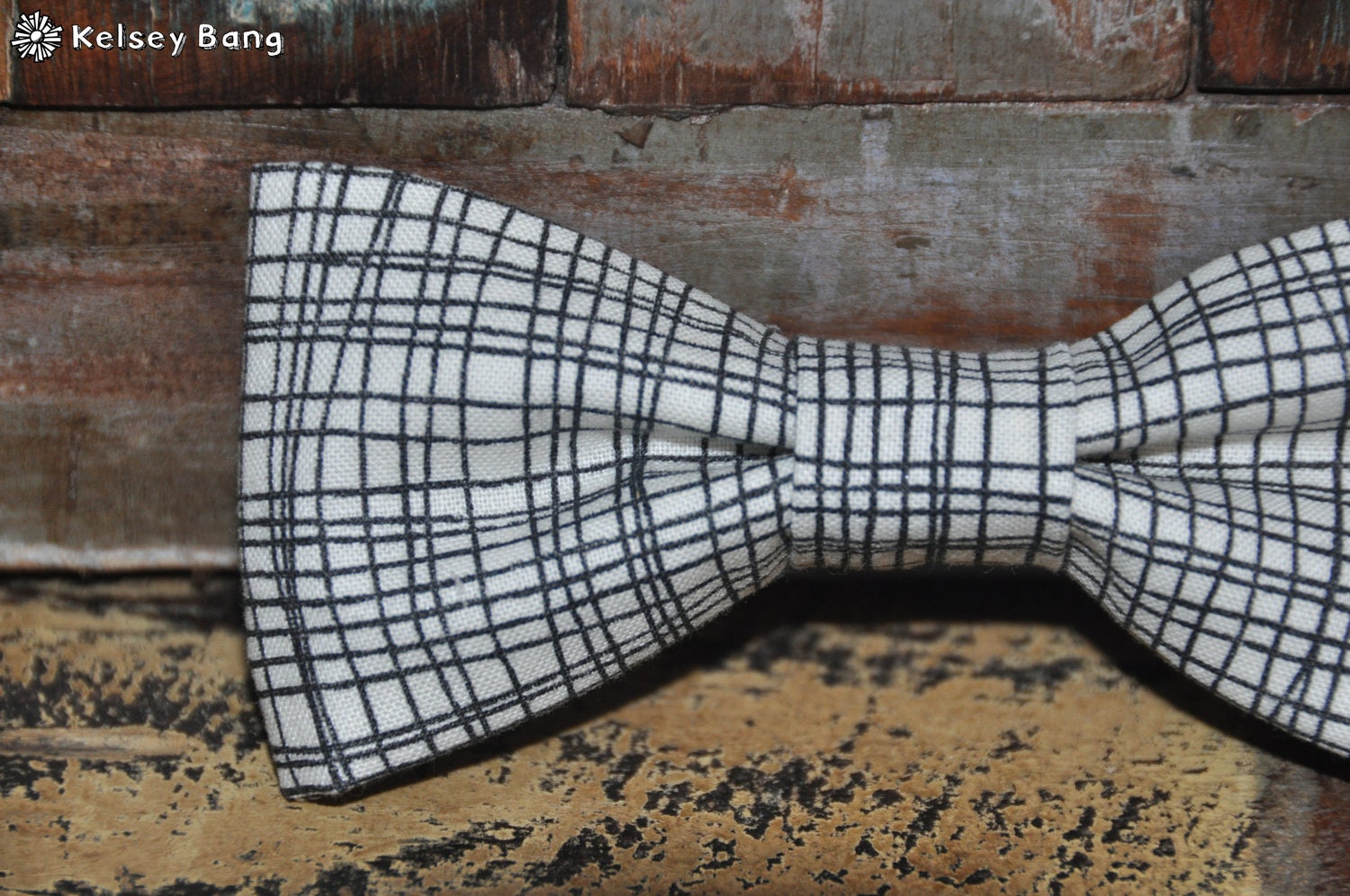 adult easy clip on bow tie - cream and black checker pattern