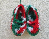 Christmas  Baby Booties,  Mary Jane Slippers in Red Green and White, Baby Slippers size 0-3months