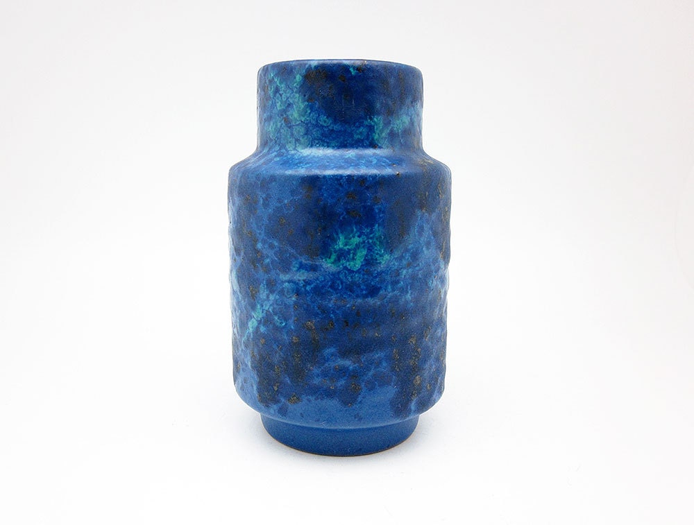 Blue West German Pottery Fat Lava vase by Van Daalen