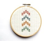 Chevron Arrows Embroidery Hoop Art - 5 Inch Modern Wall Art - Hand Embroidered - Four Arrows - Rustic Cross Stitch Home Decor, Pastel