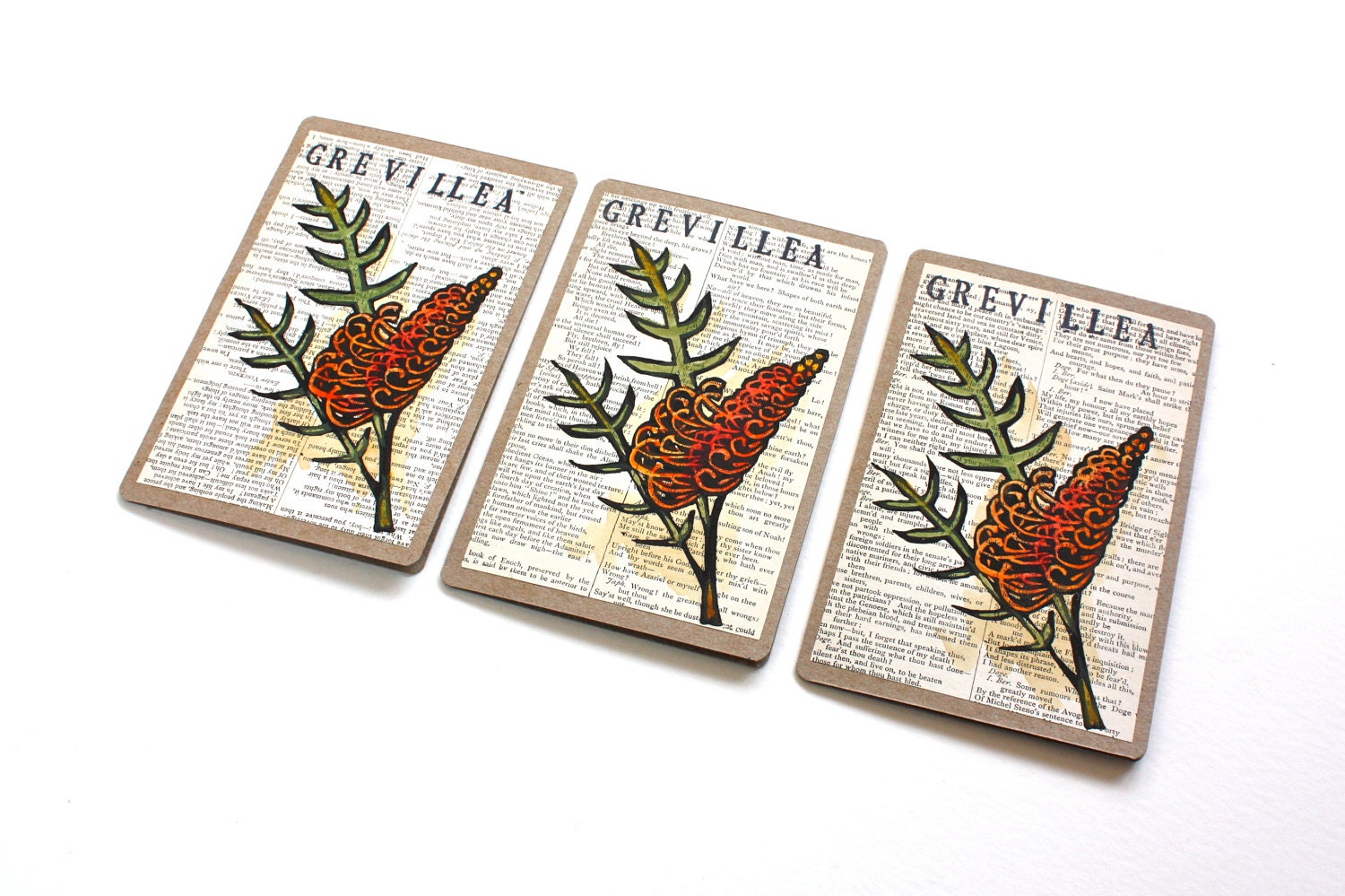Orange Grevillea - Australian Native Flower Handmade LInoprint Greeting Card - trees4thewood