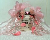 Couture dog collar. Pink material roses, with feathers lace,ribbon and pearl drop.