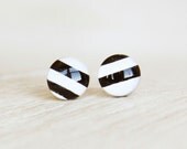 JAIL BIRD - Black and White Earrings - Striped Earrings - Halloween Fashion - Stud Earrings - Post Earrings - Small Earrings by EarSugar