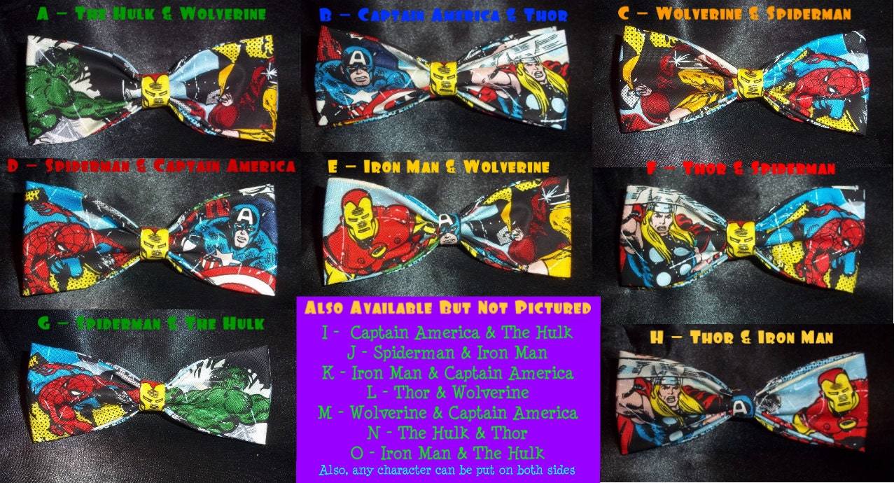 BowTies Made From Marvel Comics Fabric - Choose One of 15 Great Looking Bow Ties With A Retro Look - And SHIPPING IS ONLY 2.07