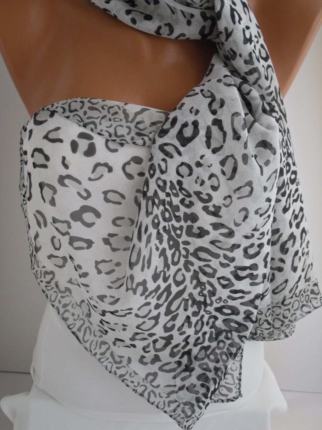 Black and White Leopard Chiffon Shawl- Scarf-