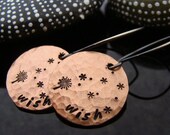 SALE D2E hammered and hand stamped "Wish" recycled lucky penny earrings, with sterling silver leafette hooks