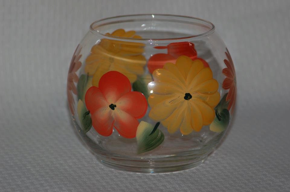Petal Flowers Hand Painted Glass Bowl
