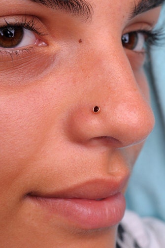 NOSE RING Onyx stone 2mm in 3mm 14K rose gold filled setting. Also Cartilage or Ear Stud handcrafted