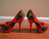Bright Orange Peacock Heels size6
