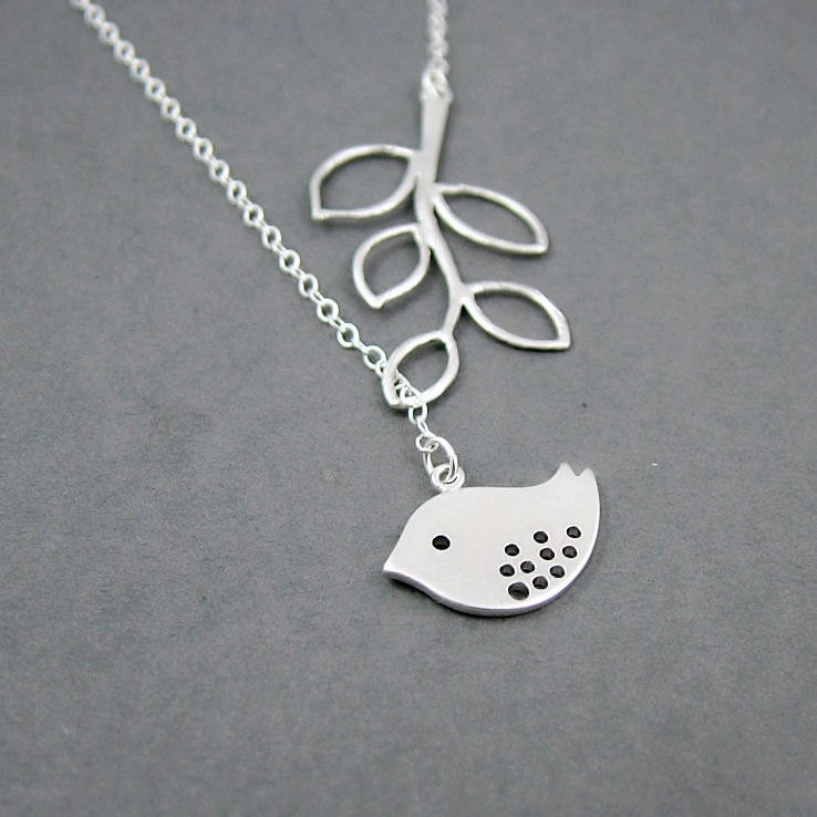 Silver Bird Necklace - Sterling Silver Chain, Branch Bird Lariat