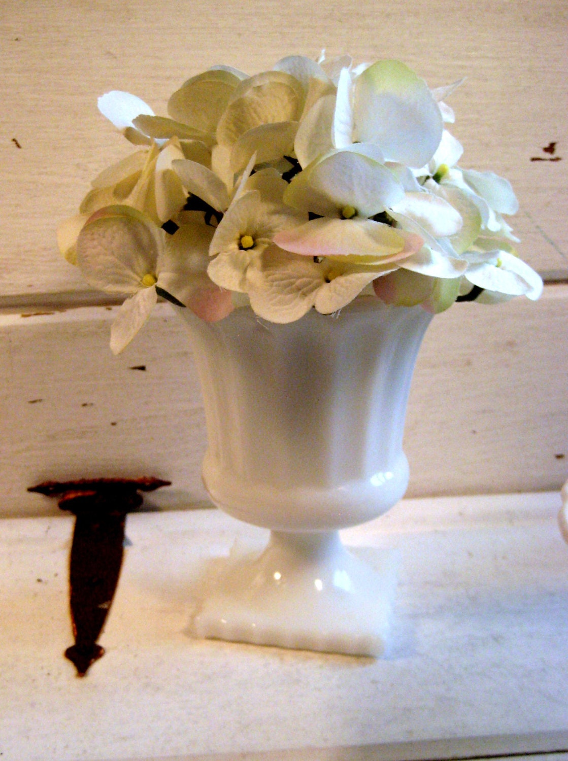Vintage Milk Glass Vase, Pedestal flower vase, bowl, wedding or holiday display, white decor